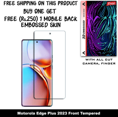 ARBAN Tempered Glass Guard for Motorola Edge Plus 2023 And Free 1 Mobile Back Embossed Skin With Cut FS002(Pack of 1)