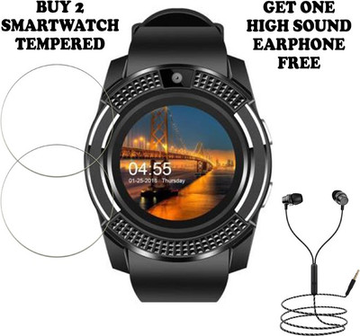 SOMTONE Tempered Glass Guard for Life Like V8 Bluetooth Smartwatch BUY PACK 2 AND GET ONE EARPHONE FREE(Pack of 2)