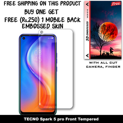 SOMTONE Tempered Glass Guard for TECNO Spark 5 pro (Free 1 Mobile Back Embossed Skin With Cut FS010)(Pack of 1)