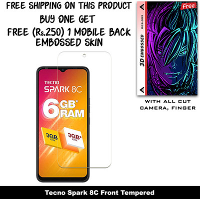 ARBAN Tempered Glass Guard for Tecno Spark 8C And Free 1 Mobile Back Embossed Skin With Cut FS002(Pack of 1)