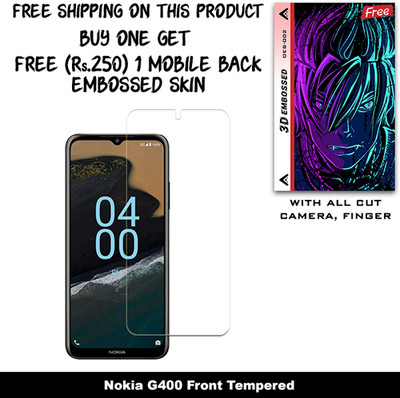 SOMTONE Tempered Glass Guard for Nokia G400 And Free 1 Mobile Back Embossed Skin With Cut FS002(Pack of 1)