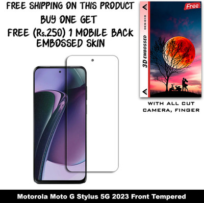 SOMTONE Tempered Glass Guard for Motorola Moto G Stylus 5G (2023) (Free 1 Mobile Back Embossed Skin With Cut FS010)(Pack of 1)