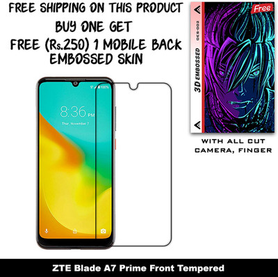 SOMTONE Tempered Glass Guard for ZTE Blade A7 Prime And Free 1 Mobile Back Embossed Skin With Cut FS002(Pack of 1)