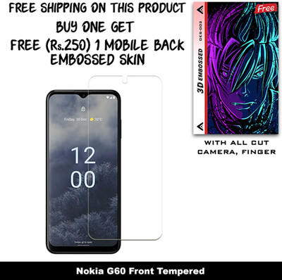 SOMTONE Tempered Glass Guard for Nokia G60 And Free 1 Mobile Back Embossed Skin With Cut FS002(Pack of 1)