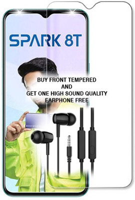 SOMTONE Tempered Glass Guard for Tecno Spark 8T FRONT TEMPERED GLASS BUY AND GET ONE HIGH SOUND QUALITY EARPHONE FREE(Pack of 1)