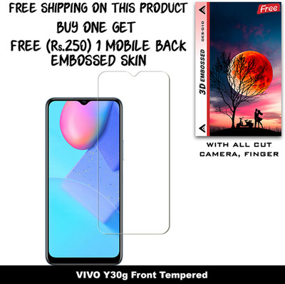 SOMTONE Tempered Glass Guard for VIVO Y30g (Free 1 Mobile Back Embossed Skin With Cut FS010)(Pack of 1)
