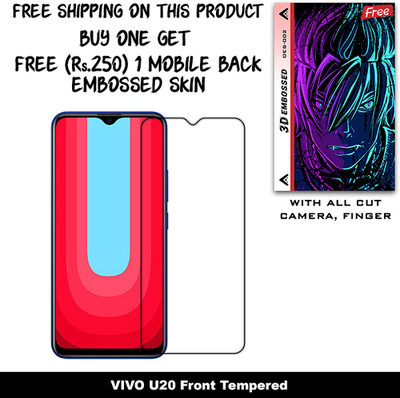 ARBAN Tempered Glass Guard for VIVO U20 And Free 1 Mobile Back Embossed Skin With Cut FS002(Pack of 1)