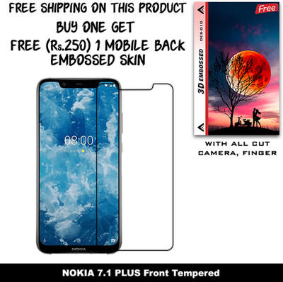 SOMTONE Tempered Glass Guard for NOKIA 7.1 PLUS (Free 1 Mobile Back Embossed Skin With Cut FS010)(Pack of 1)