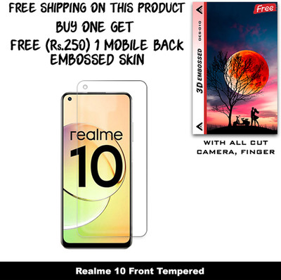 SOMTONE Tempered Glass Guard for Realme 10 (Free 1 Mobile Back Embossed Skin With Cut FS010)(Pack of 1)