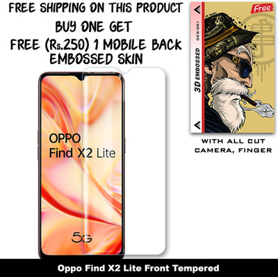 SOMTONE Tempered Glass Guard for Oppo Find X2 Lite And Free 1 Mobile Back Embossed Skin With Cut FS001(Pack of 1)
