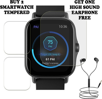 SOMTONE Tempered Glass Guard for AMAZFIT GTS 2E SMART WATCH BUY PACK 2 AND GET ONE EARPHONE FREE(Pack of 2)
