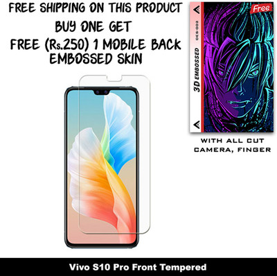 SOMTONE Tempered Glass Guard for Vivo S10 Pro And Free 1 Mobile Back Embossed Skin With Cut FS002(Pack of 1)