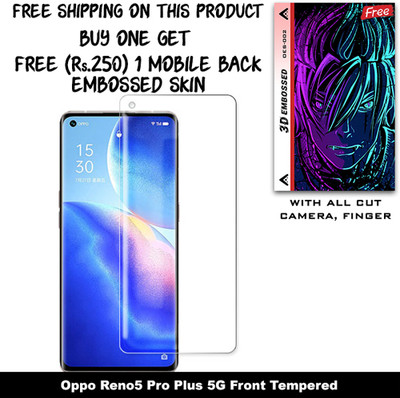 SOMTONE Tempered Glass Guard for Oppo Reno5 Pro Plus 5G And Free 1 Mobile Back Embossed Skin With Cut FS002(Pack of 1)