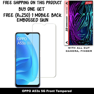 SOMTONE Tempered Glass Guard for OPPO A53s 5G And Free 1 Mobile Back Embossed Skin With Cut FS002(Pack of 1)