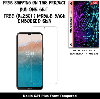 ARBAN Tempered Glass Guard for Nokia C21 Plus And Free 1 Mobile Back Embossed Skin With Cut FS002(Pack of 1)