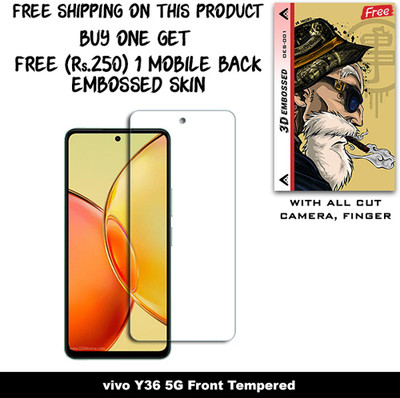 SOMTONE Tempered Glass Guard for vivo Y36 5G And Free 1 Mobile Back Embossed Skin With Cut FS001(Pack of 1)