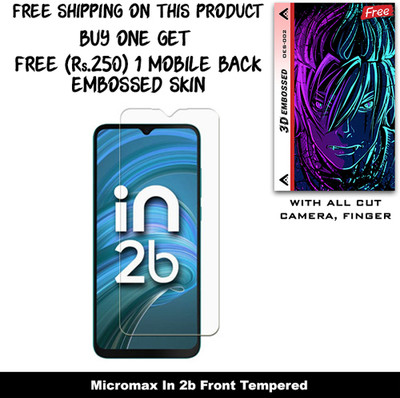 SOMTONE Tempered Glass Guard for Micromax In 2b And Free 1 Mobile Back Embossed Skin With Cut FS002(Pack of 1)