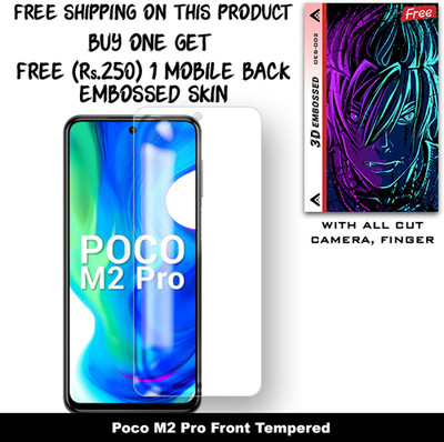 ARBAN Tempered Glass Guard for Poco M2 Pro And Free 1 Mobile Back Embossed Skin With Cut FS002(Pack of 1)