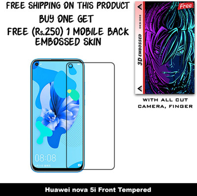 SOMTONE Tempered Glass Guard for Huawei nova 5i And Free 1 Mobile Back Embossed Skin With Cut FS002(Pack of 1)