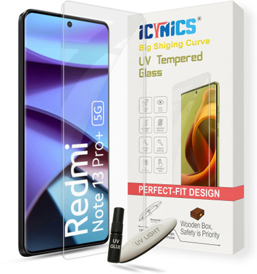 ICYNICS Tempered Glass Guard for REDMI Note 13 Pro+ 5G, Full Adhesive 3D Curved Scratch Resistant UV Screen Protector with Installation Kit (Wooden box to ensure safety)(Pack of 1)