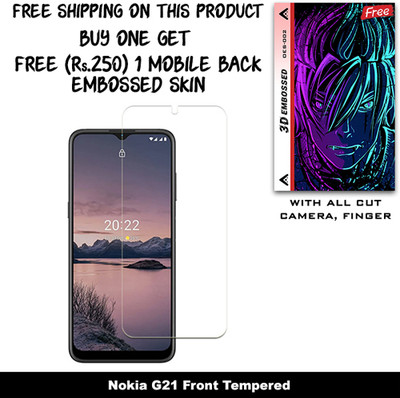 ARBAN Tempered Glass Guard for Nokia G21 And Free 1 Mobile Back Embossed Skin With Cut FS002(Pack of 1)