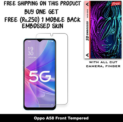 SOMTONE Tempered Glass Guard for Oppo A58 And Free 1 Mobile Back Embossed Skin With Cut FS002(Pack of 1)