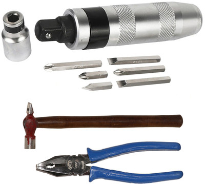 Digital Craft 7‑Pc Heavy-Duty Kit: Impact Driver, 200g Hammer & 8″ Combo Plier Impact Screwdriver Set(Pack of 1)