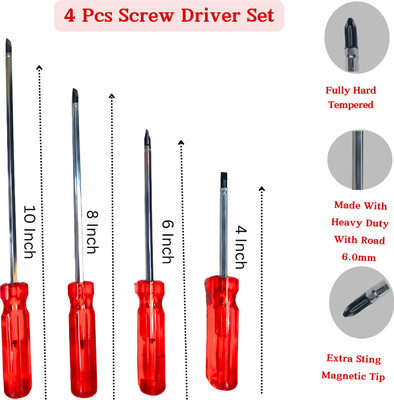 fizzcut 4 Pcs Screw Driver Tools Kit set 2-in-1 Reversible Magnetic Screw Driver Combination Screwdriver Set(Pack of 4)