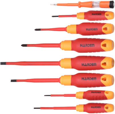 Harden 8Pcs Insulated Magnetic Screwdriver Set-4 Slotted/Flat, 3 Phillips &Tester-1000V Standard Screwdriver Set(Pack of 1)