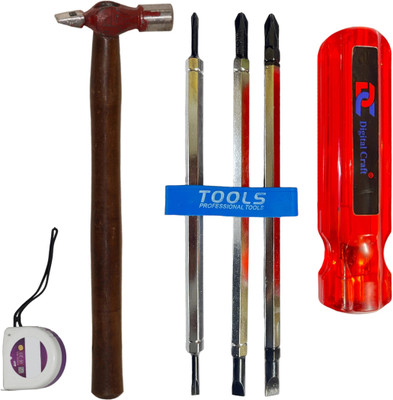 Digital Craft 6 IN 1 Multibit Screw Driver,Hammer 200 gm,Tape 3Mtr Combination Screwdriver Set(Pack of 1)