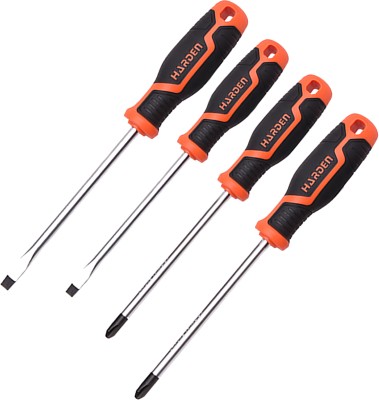 Harden 4 Pcs Magnetic Screwdriver Set (Slotted 3x100mm & 5x100mm, 0x100mm & 1x100mm) - Magnetic Head, Made from Chrome Vanadium Forging, Comfortable Non-Slip TPR Handle 550394 Standard Screwdriver Set(Pack of 4)