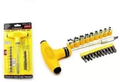 KHANSAHEB 24pcs T-shape screwdriver set Batch Head Ratchet Pawl Socket Spanner hand tools Combination Screwdriver Set(Pack of 24)