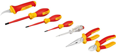 BOSCH 1600A02NG3 Professional Insulated VDE Mixed Hand Tool Set (7 Pieces) in L-BOX Combination Screwdriver Set(Pack of 7)