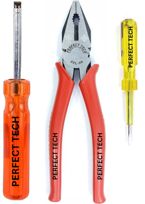 PERFECT TECH Combo Set Screwdriver 8 Inch Plier 8 Inch Tester 8 Inch Combination Screwdriver Set(Pack of 3)