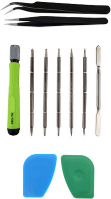 wroughton 12 in 1 Screwdriver Mobile repairing Tools Set With 2 Plastic Spudger for Mobile Screen and Battery Removal Tool Kit and Set of 2 ESD Non Magnetic Tweezers- Straight & Curved Precision Screwdriver Set(Pack of 11)