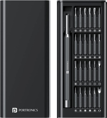 Portronics Bit Box, 24-in-1 Screwdriver Kit,Compact,Magnetic&Travel-Friendly Tool Set Offset Screwdriver Set(Pack of 1)