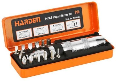 Harden 14 Pcs Impact Driver Set (13 Bits and 1 Impact Driver) Professional - 550641 Impact Screwdriver Set(Pack of 14)