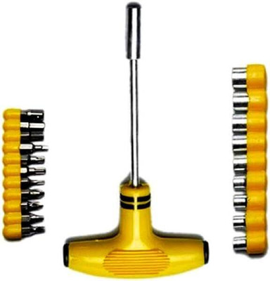 Adhvika T Shape yellow tool kit Screwdriver Set Batch Head Ratchet Pawl Socket Spanner Combination Screwdriver Set(Pack of 1)