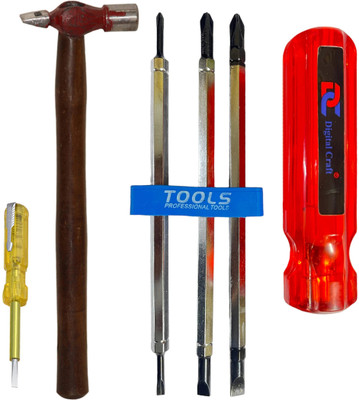 Digital Craft 6 IN 1 Multibit Screw Driver,Hammer 200 gm,Line Tester, Combination Screwdriver Set(Pack of 1)