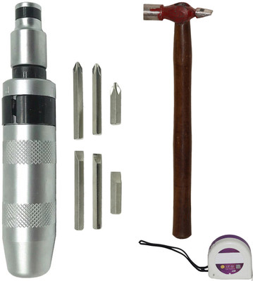 Digital Craft Impact Screwdriver, 200g Hammer & 3M Tape – 7‑Piece Handy Tool Kit Impact Screwdriver Set(Pack of 1)