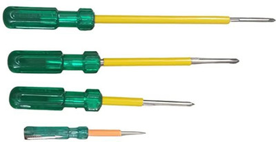 AMMGEE Hand Tools Screwdriver Set 2 in 1 Green and Yellow (Pack of 4) Standard Screwdriver Set(Pack of 4)