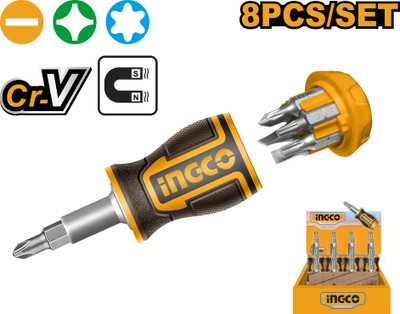 INGCO 8 IN 1 Stubby screwdriver set Combination Screwdriver Set(Pack of 1)