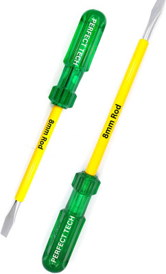 PERFECT TECH 10 &12 Inch Flat Head 8 mm Screwdriver | Steel 2 in 1 Screw Driver Long Handle Screwdriver Set(Pack of 2)