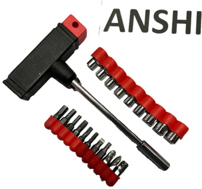 Anshi T Shape Screwdriver Set red Batch Head Ratchet red Pawl Socket Screwdriver set Combination Screwdriver Set(Pack of 1)