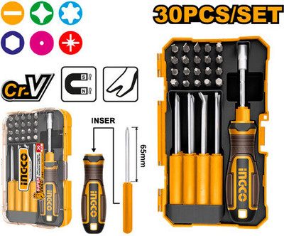 INGCO AKISD3001 Industrial Screwdriver Set - Bits Corrosion Resistant 30 Pcs Combination Screwdriver Set(Pack of 30)