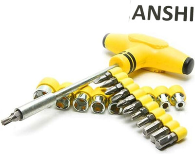 Adhvika T Shape Screwdriver Set Batch Head Ratchet Pawl Socket Spanner yellow Combination Screwdriver Set(Pack of 1)
