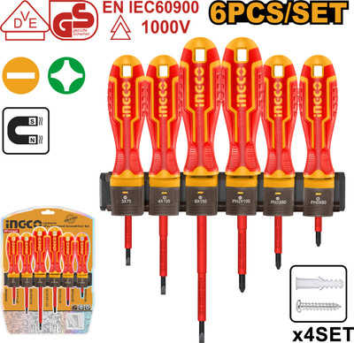 INGCO 6 Pcs Insulated Screwdriver Set Long Handle Screwdriver Set(Pack of 1)