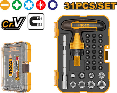 INGCO 31 Pcs T Handle Wrench Screwdriver Set, Combination Screwdriver Set(Pack of 31)