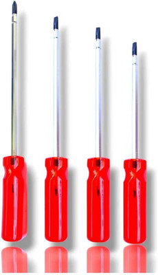 WallVilla 2-in-1 Magnetic Screw Drivers Red Combination Screwdriver Set Long Handle Screwdriver Set(Pack of 4)