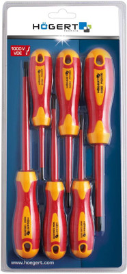 Högert Technik S2 Steel Insulated 1000V Screwdriver Set Standard Screwdriver Set(Pack of 6)